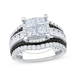 Now + Forever Princess-Cut Quad White Diamond & Black Diamond Engagement Ring 2-7/8 ct tw 14K White Gold