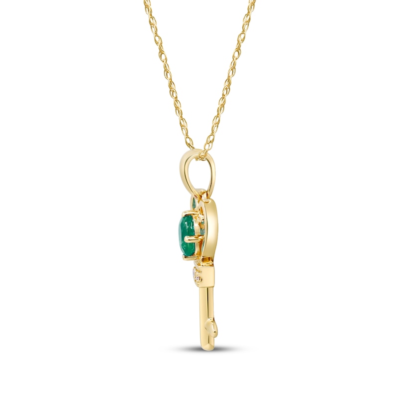 Main Image 2 of Oval-Cut Emerald & Diamond Accent Key Necklace 10K Yellow Gold 18&quot;