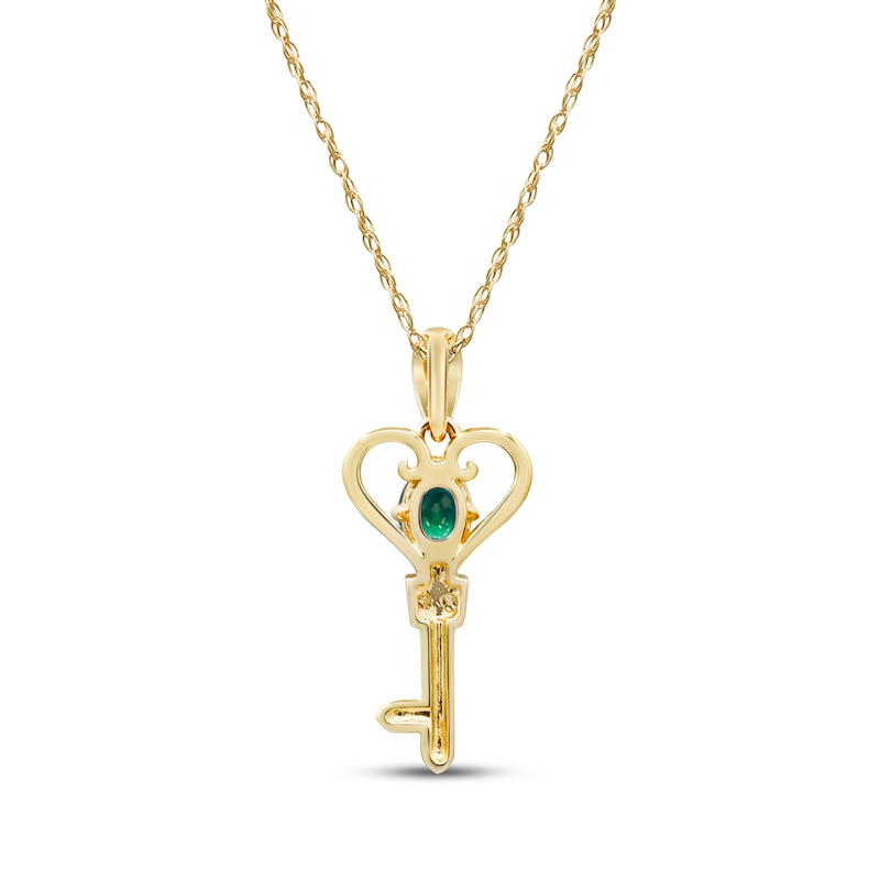 Main Image 3 of Oval-Cut Emerald & Diamond Accent Key Necklace 10K Yellow Gold 18&quot;