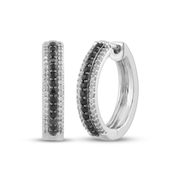 Black & White Diamond Huggie Hoop Earrings 1/4 ct tw Sterling Silver