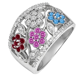 Flower Birthstone Ring (4 Stones)