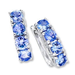 Tanzanite Hoop Earrings Sterling Silver