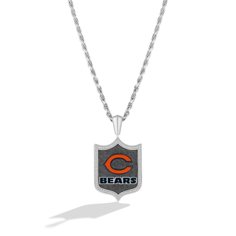 True Fans Chicago Bears 1/5 CT. T.W. Diamond and Enamel Reversible Shield  Necklace in Sterling Silver