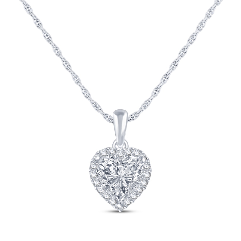 Heart-Shaped & Round-Cut White Lab-Created Sapphire Heart Necklace ...