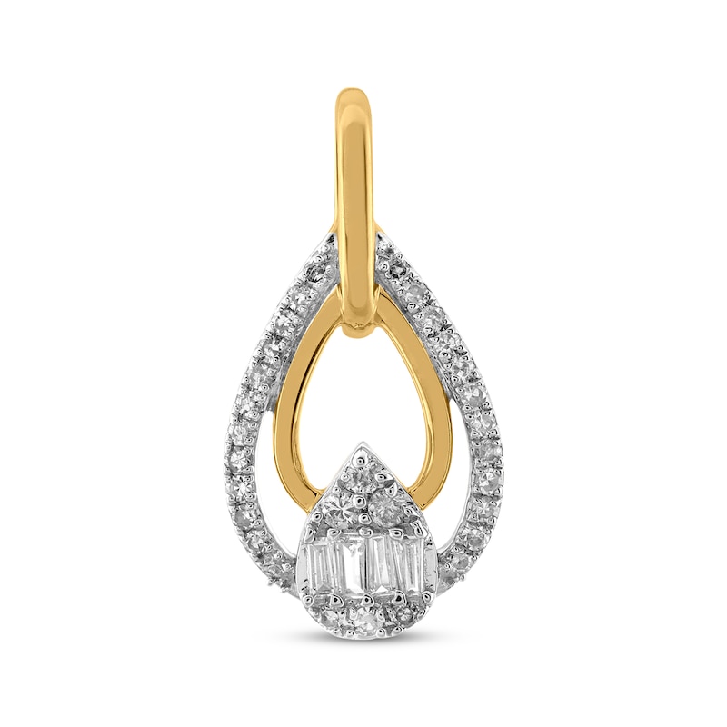 Main Image 2 of Baguette & Round-Cut Diamond Triple Teardrop Necklace 1/5 ct tw 10K Yellow Gold 18&quot;