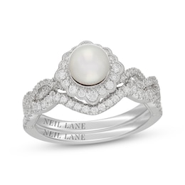 Neil Lane Akoya Cultured Pearl & Diamond Halo Bridal Set 1/2 ct tw 14K White Gold