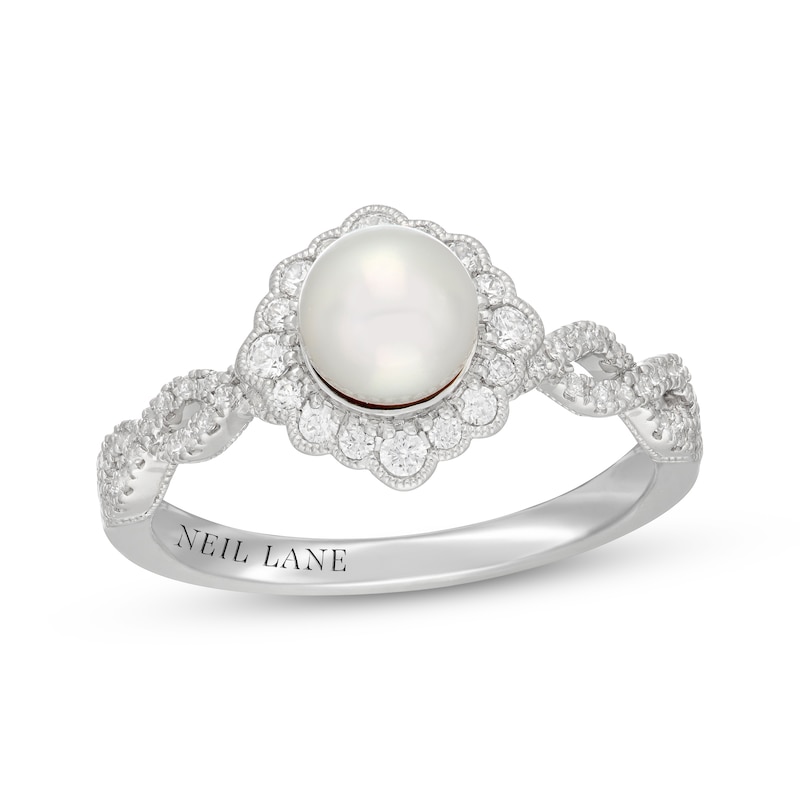 Main Image 1 of Neil Lane Cultured Akoya Pearl & Diamond Halo Engagement Ring 3/8 ct tw 14K White Gold