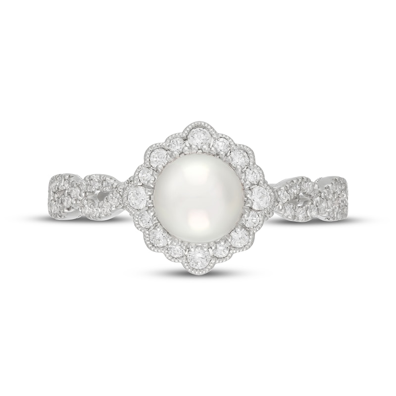 Main Image 3 of Neil Lane Cultured Akoya Pearl & Diamond Halo Engagement Ring 3/8 ct tw 14K White Gold