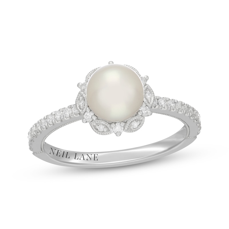 Main Image 1 of Neil Lane Cultured Akoya Pearl & Diamond Engagement Ring 1/2 ct tw 14K White Gold