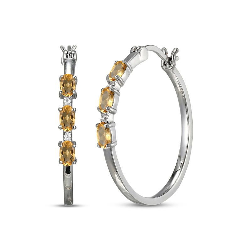 Main Image 1 of Oval-Cut Citrine & White Lab-Created Sapphire Hoop Earrings Sterling Silver