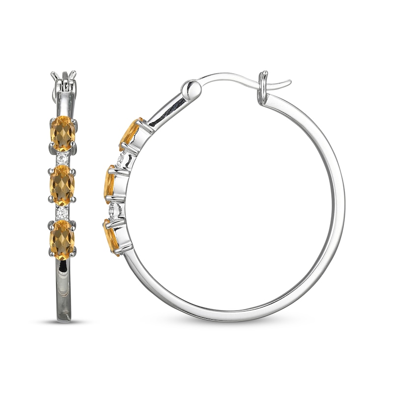 Main Image 3 of Oval-Cut Citrine & White Lab-Created Sapphire Hoop Earrings Sterling Silver