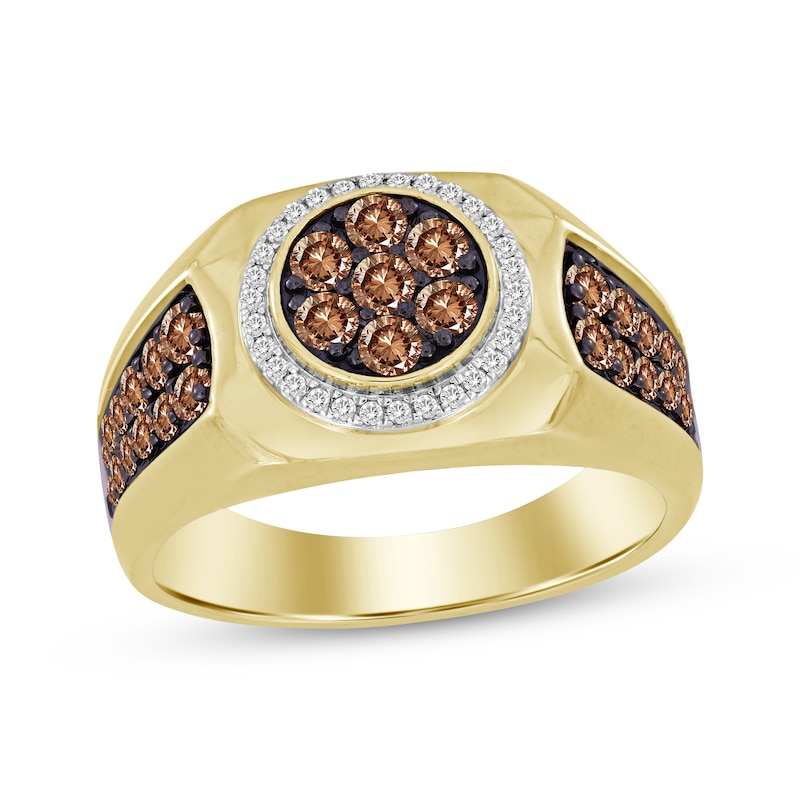 Main Image 1 of Men's Brown & White Diamond Ring 1 ct tw 10K Yellow Gold