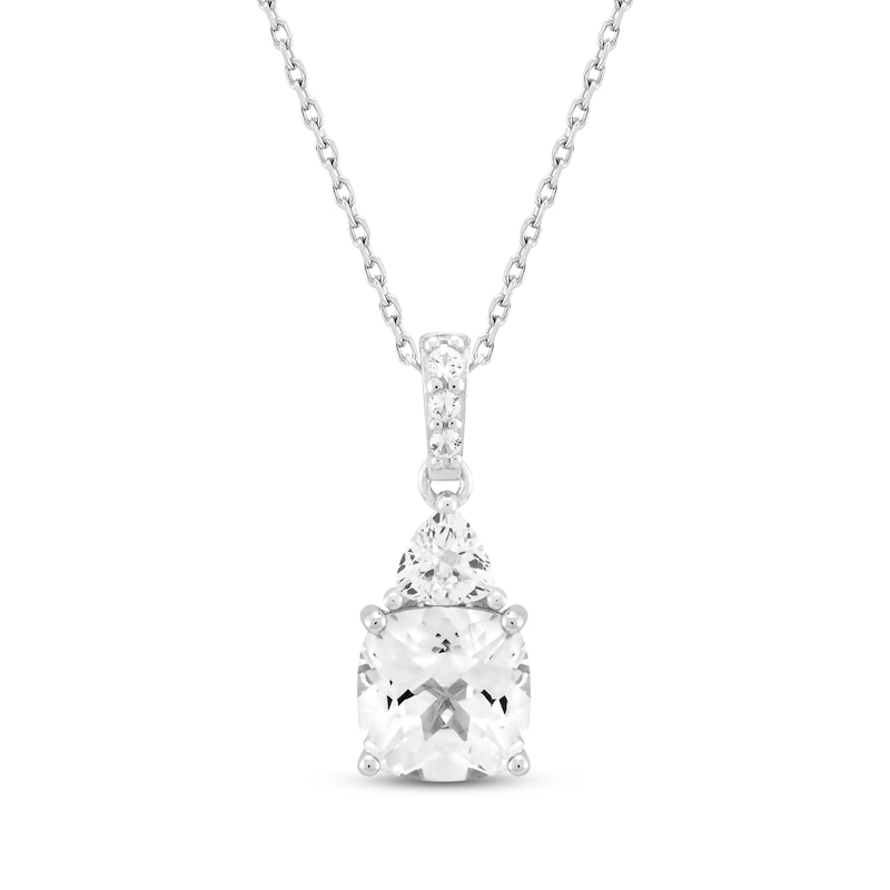 Main Image 1 of Cushion-Cut White Lab-Created Sapphire Necklace Sterling Silver 18&quot;