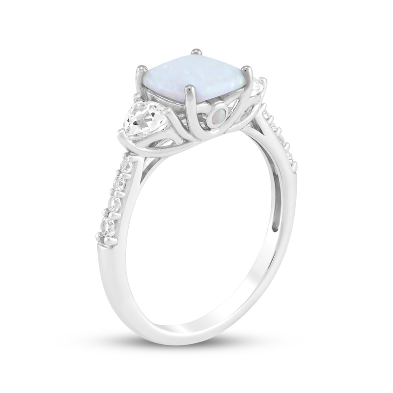 Main Image 2 of Cushion-Cut Lab-Created Opal & White Lab-Created Sapphire Ring Sterling Silver