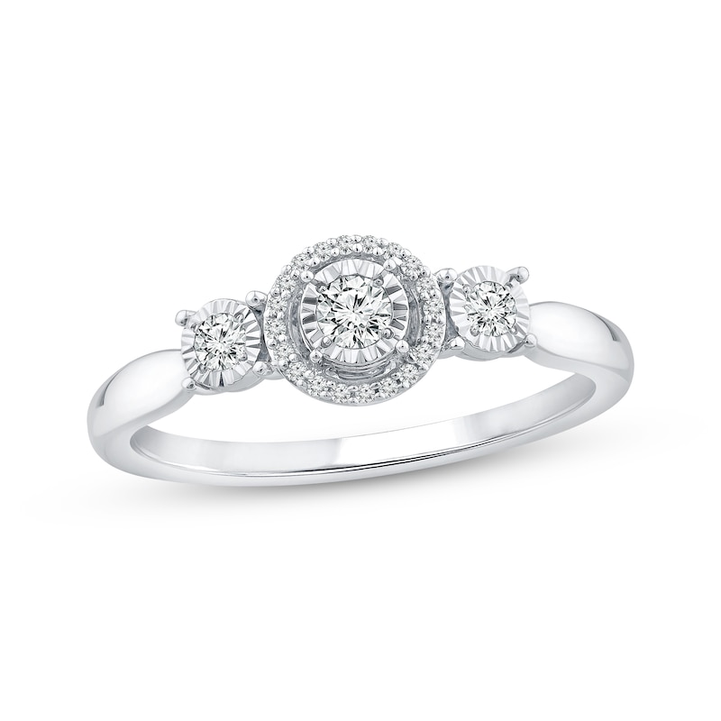 Main Image 1 of Memories Moments Magic Diamond Three-Stone Halo Promise Ring 1/5 ct tw Sterling Silver