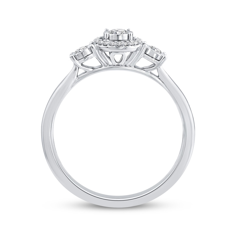 Main Image 3 of Memories Moments Magic Diamond Three-Stone Halo Promise Ring 1/5 ct tw Sterling Silver