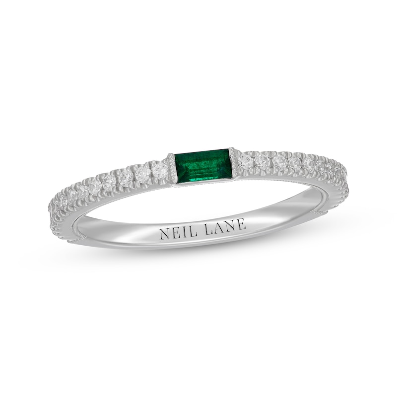 Main Image 1 of Neil Lane Baguette-Cut Natural Emerald & Diamond Anniversary Ring 1/4 ct tw 14K White Gold