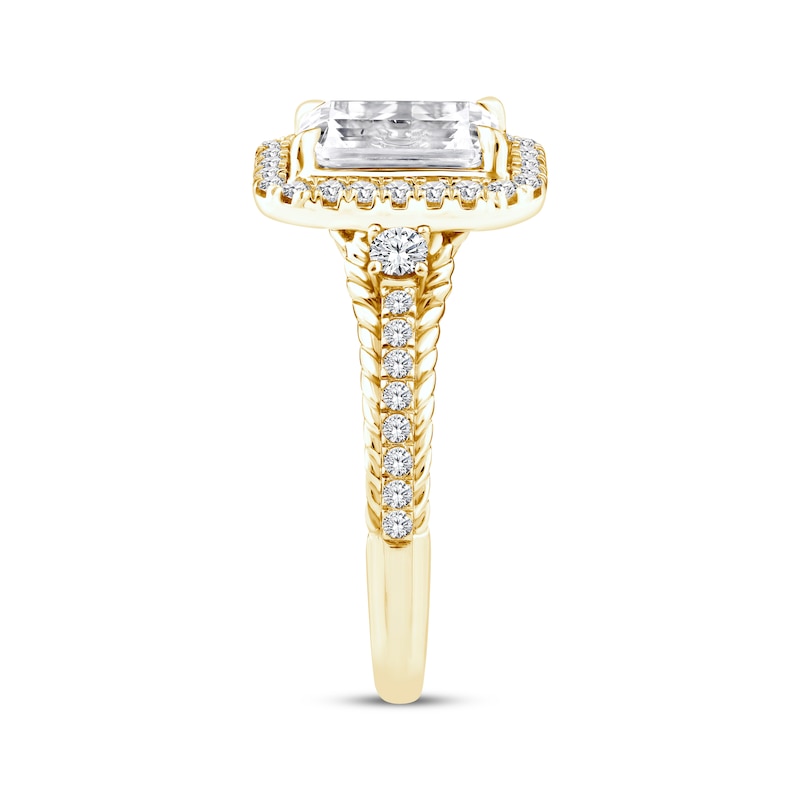 Main Image 2 of Threads of Love Emerald-Cut Lab-Grown Diamond Halo Engagement Ring 2-1/2 ct tw 14K Yellow Gold