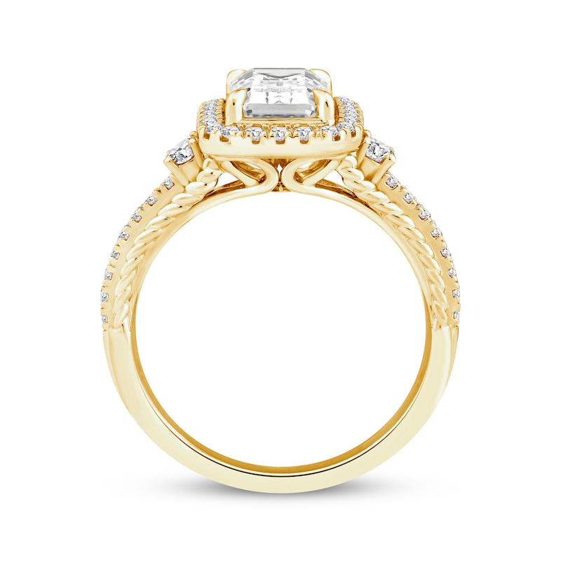 Main Image 3 of Threads of Love Emerald-Cut Lab-Grown Diamond Halo Engagement Ring 2-1/2 ct tw 14K Yellow Gold