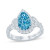 Thumbnail Image 0 of Monique Lhuillier Bliss Pear-Shaped Blue & White Lab-Created Diamond Engagement Ring 2-1/3 ct tw 18K White Gold