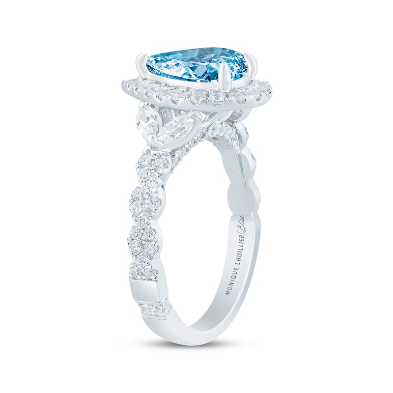 Monique Lhuillier Bliss Pear-Shaped Blue & White  Lab-Grown diamond Engagement Ring 2-1/3 ct tw 18K White Gold