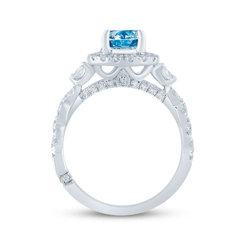 Monique Lhuillier Bliss Pear-Shaped Blue & White Lab-Created Diamond Engagement Ring 2-1/3 ct tw 18K White Gold