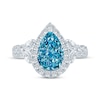 Thumbnail Image 3 of Monique Lhuillier Bliss Pear-Shaped Blue & White Lab-Created Diamond Engagement Ring 2-1/3 ct tw 18K White Gold