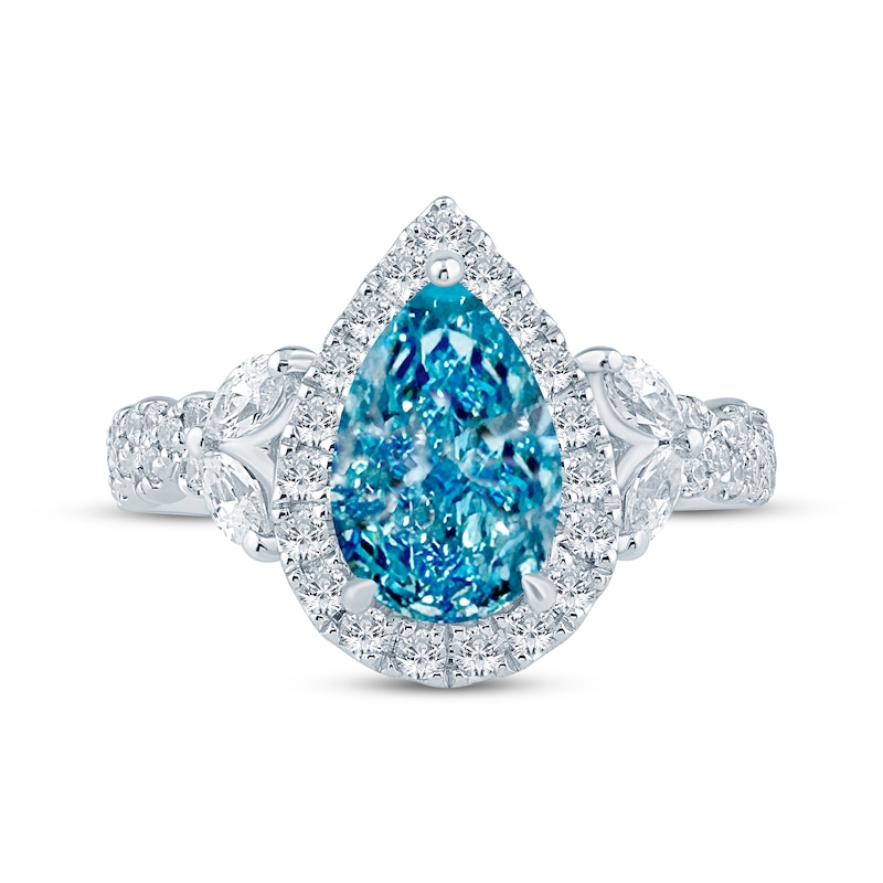 Monique Lhuillier Bliss Pear-Shaped Blue & White Lab-Created Diamond Engagement Ring 2-1/3 ct tw 18K White Gold