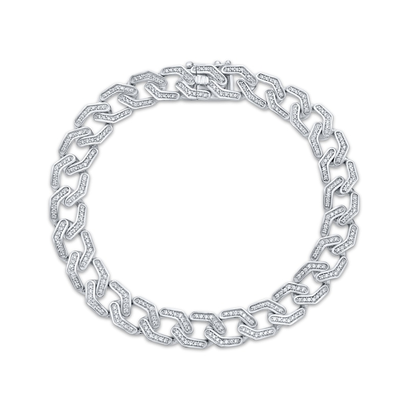 Men's Diamond Geometric Curb Chain Bracelet 2 ct tw Sterling Silver 8.5"