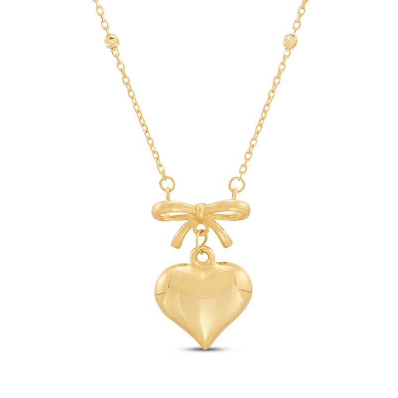 Main Image 1 of Bow & Heart Dangle Necklace 10K Yellow Gold