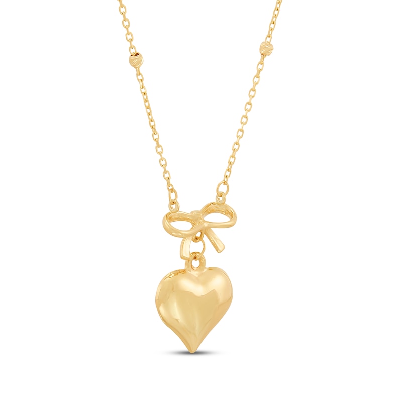 Main Image 2 of Bow & Heart Dangle Necklace 10K Yellow Gold