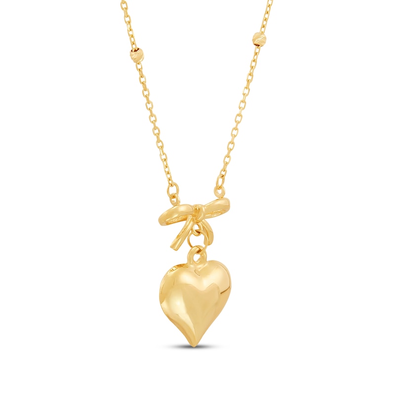 Main Image 3 of Bow & Heart Dangle Necklace 10K Yellow Gold