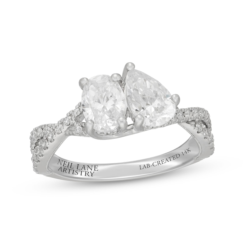 Neil Lane Artistry Oval-Cut & Pear-Shaped Lab-Grown Diamond Toi et Moi Engagement Ring 1-7/8 ct tw 14K White Gold