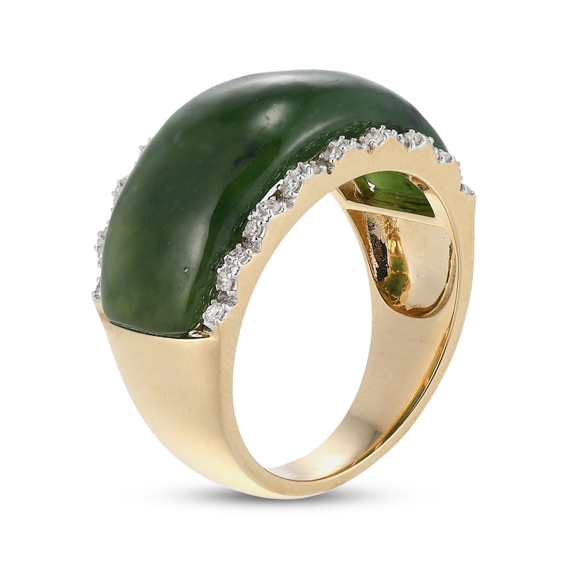 Nephrite Jade & Diamond Scallop Edge Ring 1/6 ct tw 14K Yellow Gold