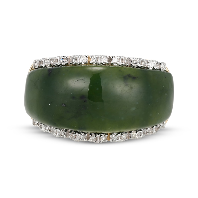 Nephrite Jade & Diamond Scallop Edge Ring 1/6 ct tw 14K Yellow Gold