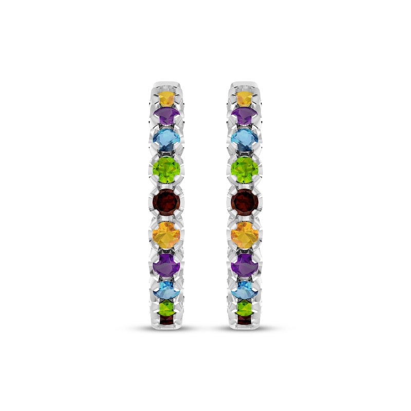 Main Image 2 of Garnet, Citrine, Amethyst, Peridot & Swiss Blue Topaz Inside-Out Hoop Earrings Sterling Silver