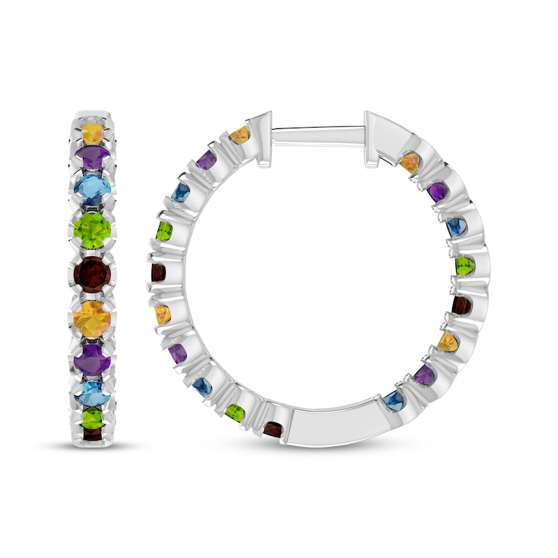 Main Image 3 of Garnet, Citrine, Amethyst, Peridot & Swiss Blue Topaz Inside-Out Hoop Earrings Sterling Silver