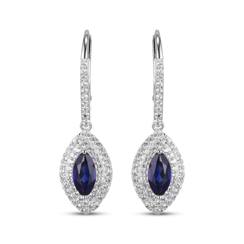 Main Image 2 of Marquise-Cut Blue Lab-Created Sapphire & White Lab-Created Sapphire Double Halo Drop Earrings Sterling Silver