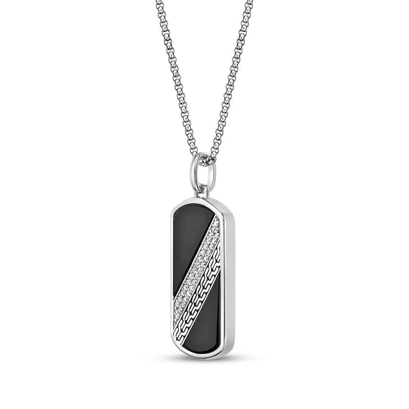 Main Image 2 of Men's Black Onyx & Diamond Dog Tag Necklace 1/4 ct tw Sterling Silver 24&quot;