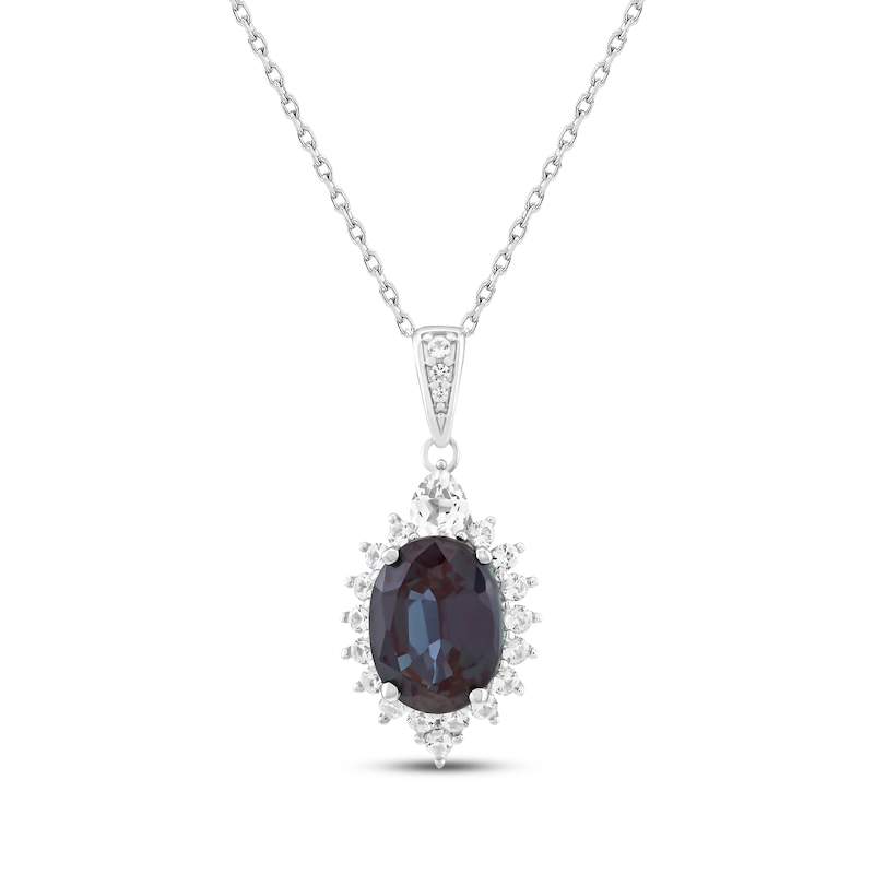 Main Image 1 of Oval-Cut Lab-Created Alexandrite & White Lab-Created Sapphire Necklace Sterling Silver 18&quot;