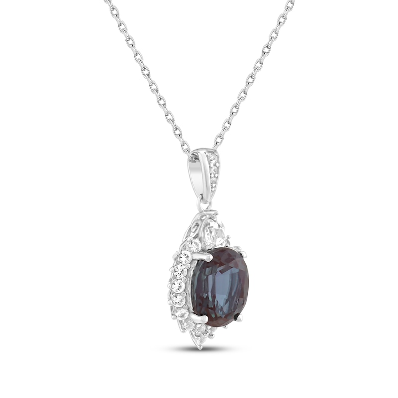 Main Image 2 of Oval-Cut Lab-Created Alexandrite & White Lab-Created Sapphire Necklace Sterling Silver 18&quot;