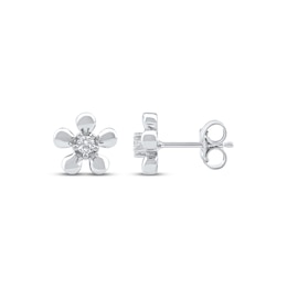 Diamond Solitaire Flower Stud Earrings 1/10 ct tw 10K White Gold (I/I2)