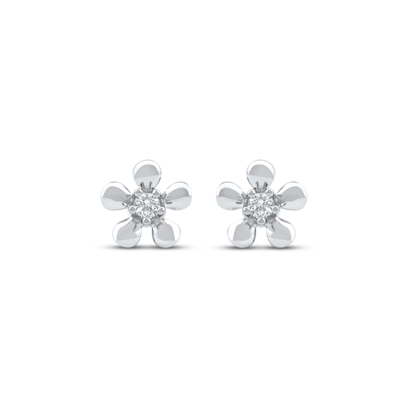 Main Image 2 of Diamond Solitaire Flower Stud Earrings 1/10 ct tw 10K White Gold (I/I2)