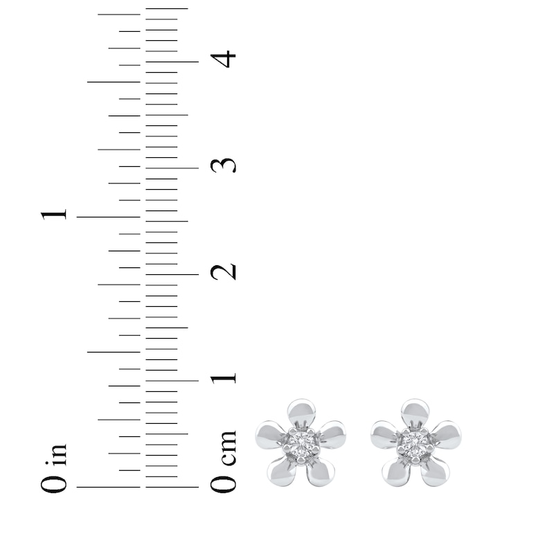 Main Image 4 of Diamond Solitaire Flower Stud Earrings 1/10 ct tw 10K White Gold (I/I2)