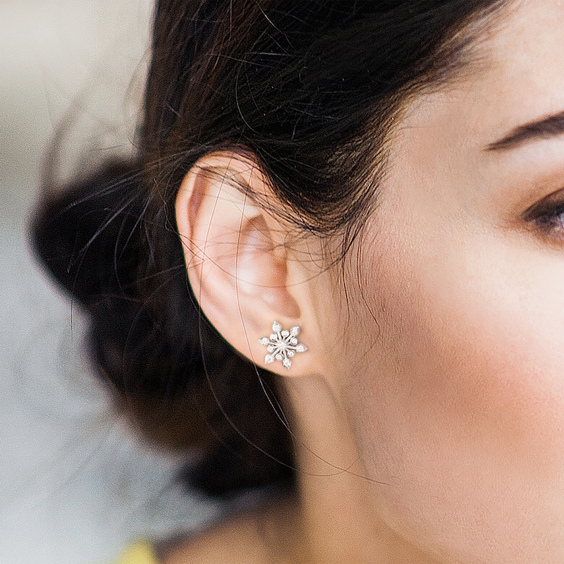 Main Image 4 of Diamond Snowflake Stud Earrings 1/4 ct tw 10K White Gold