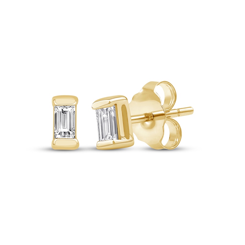 Main Image 1 of Baguette-Cut Diamond Solitaire Stud Earrings 1/15 ct tw 14K Yellow Gold (I/I2)