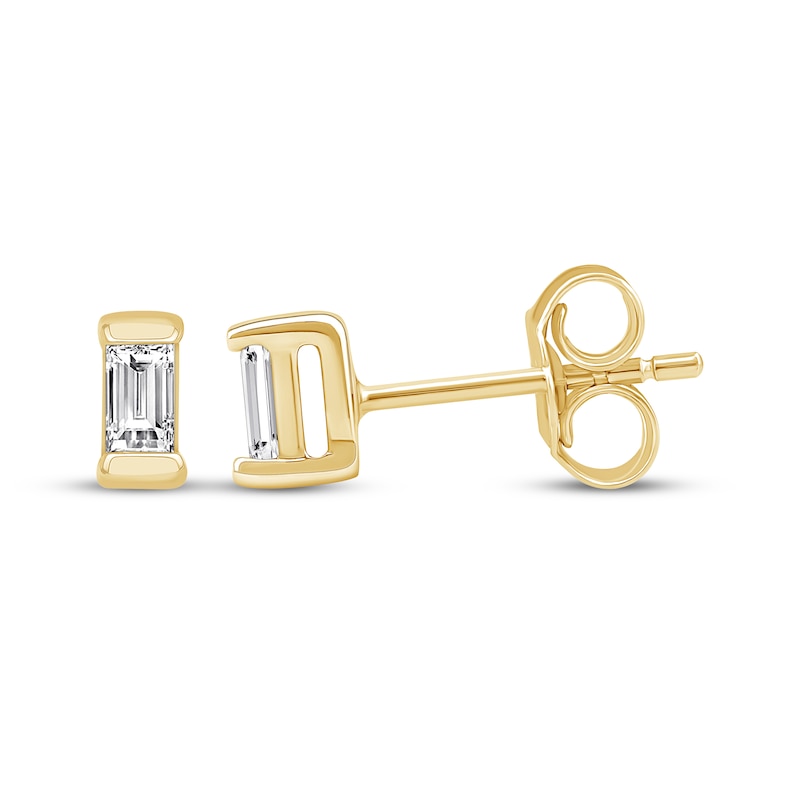 Main Image 3 of Baguette-Cut Diamond Solitaire Stud Earrings 1/15 ct tw 14K Yellow Gold (I/I2)