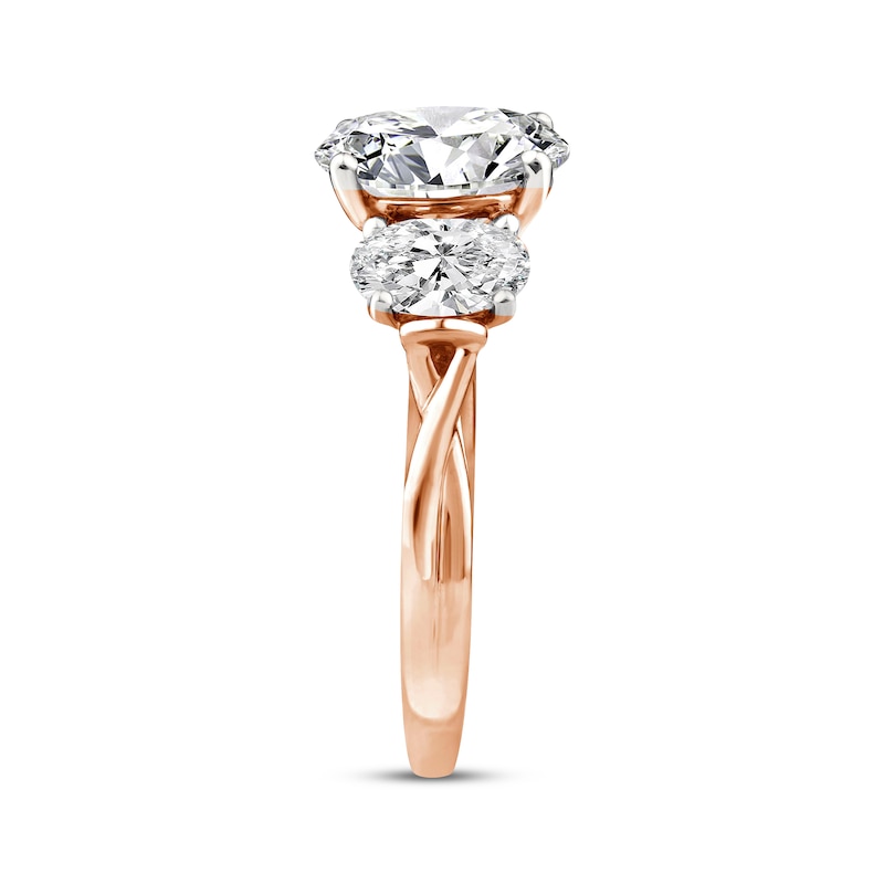 Main Image 2 of Memories Moments Magic Lab-Grown Diamond Oval-Cut Three-Stone Engagement Ring 3-1/2 ct tw 14K Rose Gold