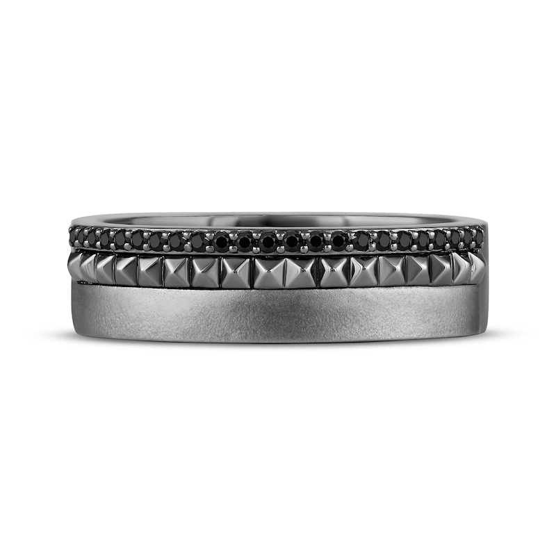 Main Image 4 of Ink & Ice Men's Black Diamond Pyramid Studded Wedding Band 1/6 ct tw Black Rhodium-Plated 10K White Gold