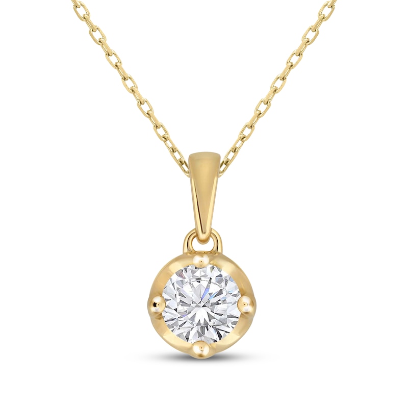 Main Image 1 of Round-Cut Diamond Solitaire Hidden Halo Necklace 1/2 ct tw 10K Yellow Gold 18&quot; (I/I3)